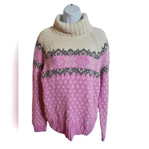 Route 66 K-Mart Large Pink White Fair Isle Turtleneck Sweater Vintage Cozy Rare
